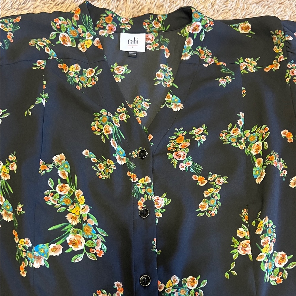 CAbi Black Floral Blouse